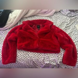 RED FUR COAT SIZE L